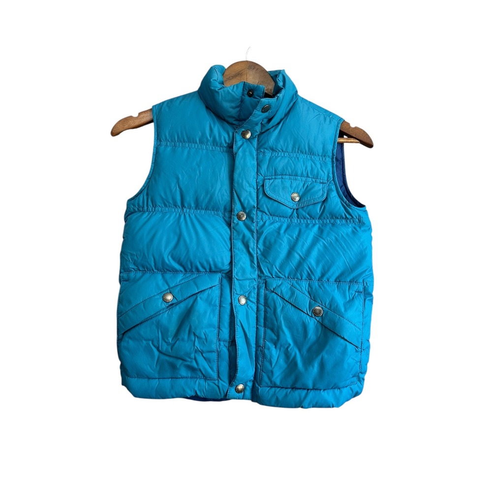 Lands End Kids Teal Blue Puffer Vest Snap Front Pockets Insulated Size S